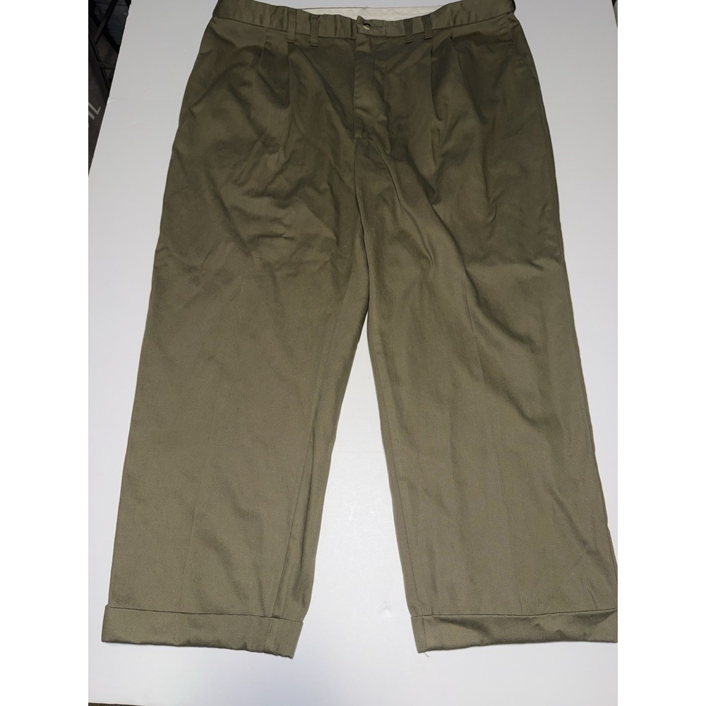 Wrangler Men 44x32 Dress Pants Timber Creek Pleated Olive Green Formal Cotton
